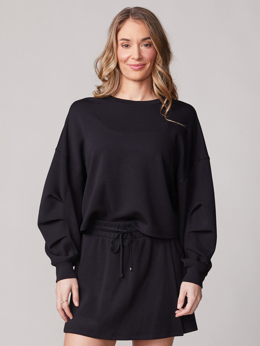 Pleated Cropped Crew Pullover