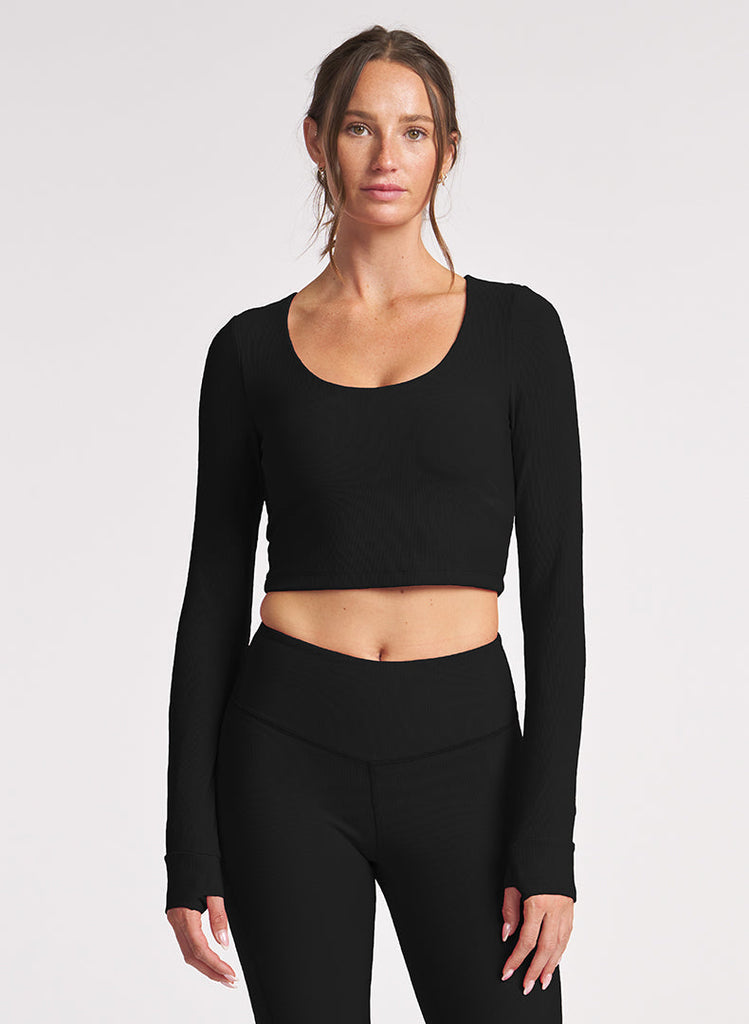 Refine Long Sleeve Bra Top - Black