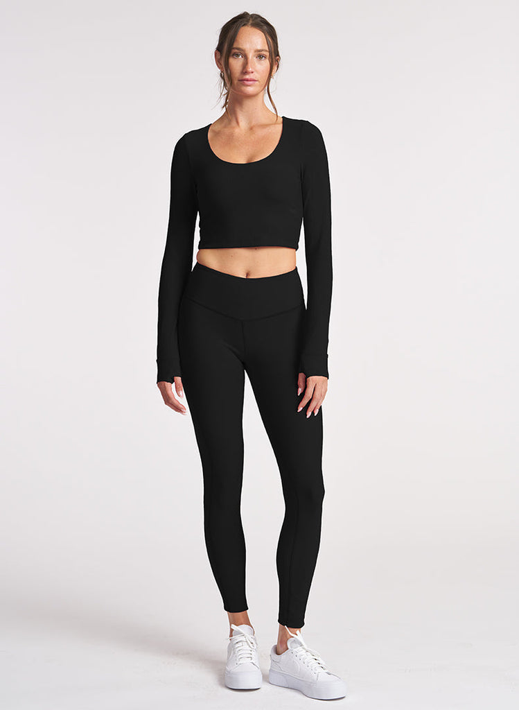 Refine Long Sleeve Bra Top - Black