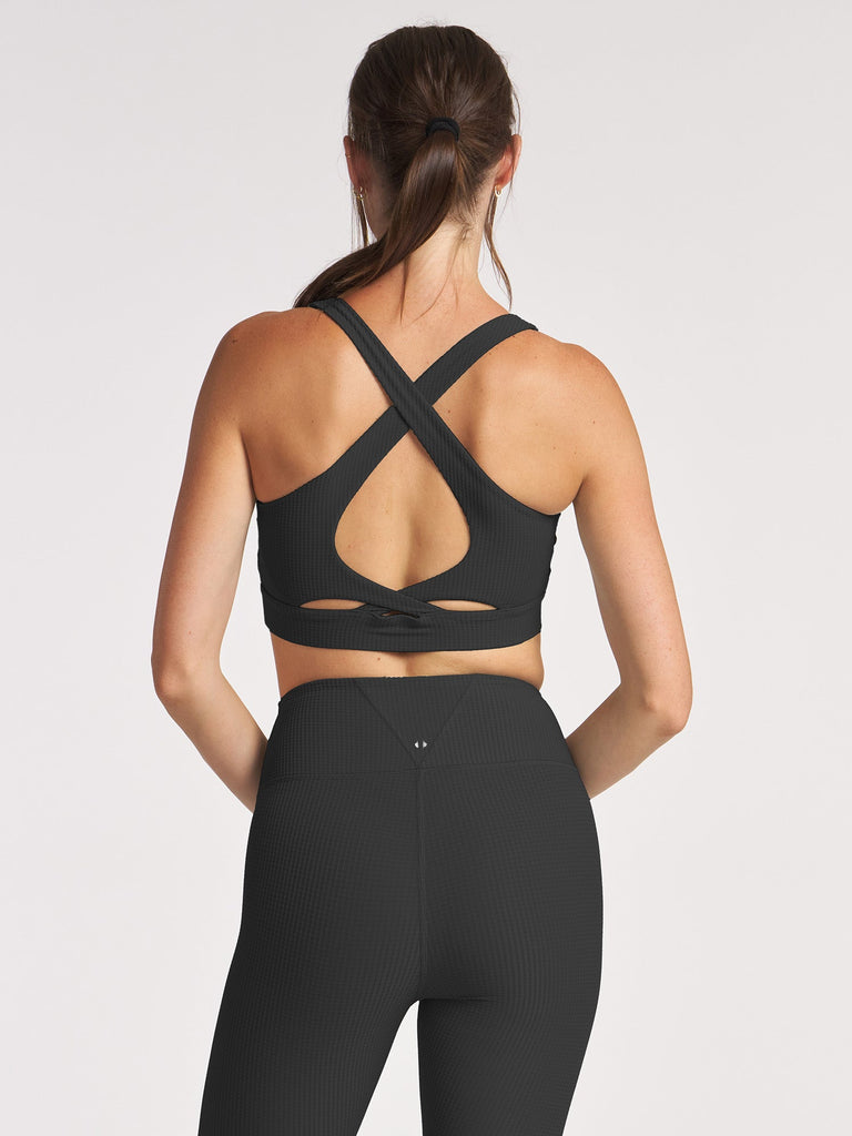 Grid Cross Back Bra - Black