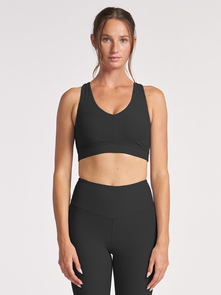 Grid Cross Back Bra - Black