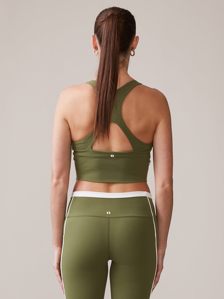 High Neck Piped Bra in Deep Olive