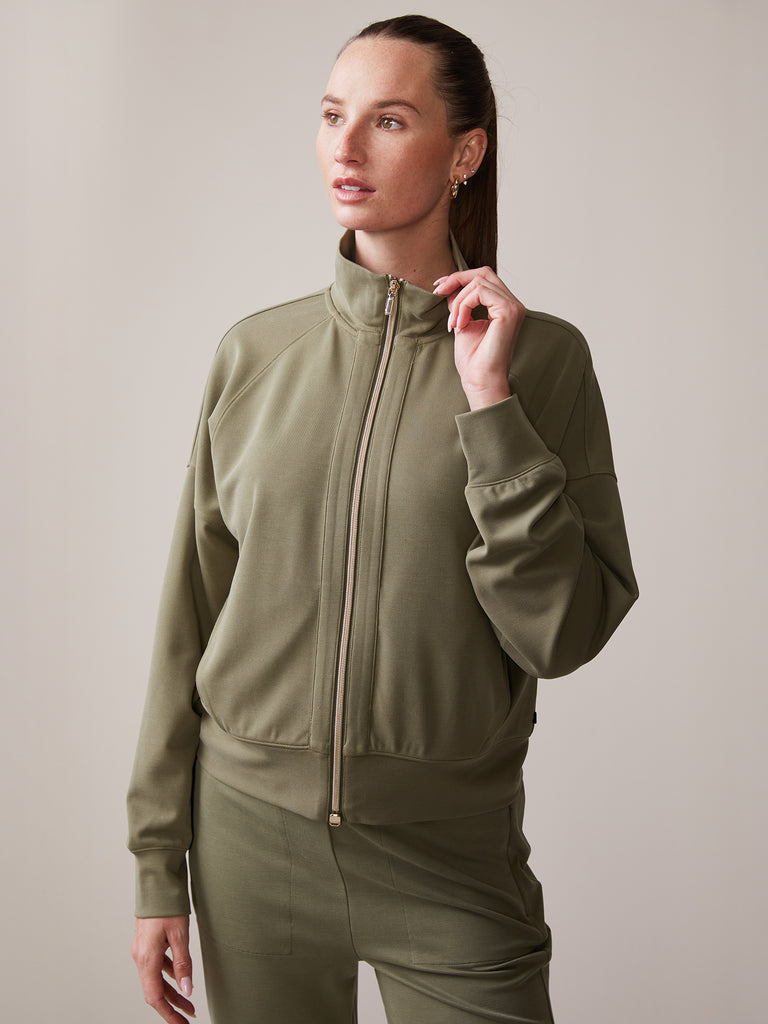 Luxe Twill Full Zip Jacket in Deep Olive