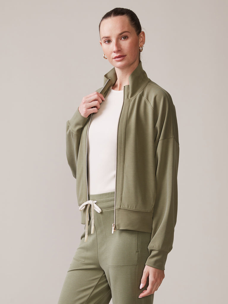 Luxe Twill Full Zip Jacket in Deep Olive