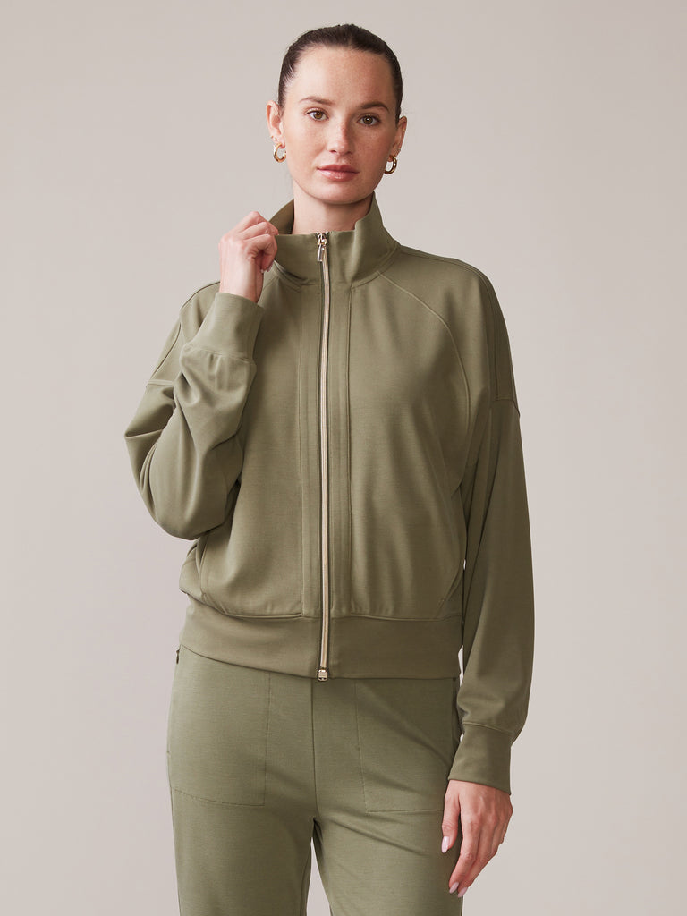 Luxe Twill Full Zip Jacket in Deep Olive