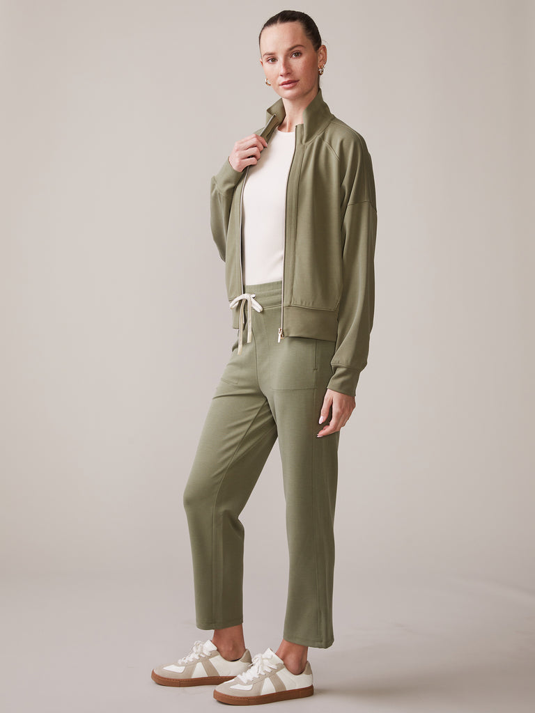 Luxe Twill Full Zip Jacket and Luxe Twill Straight Leg Pant in Deep Olive