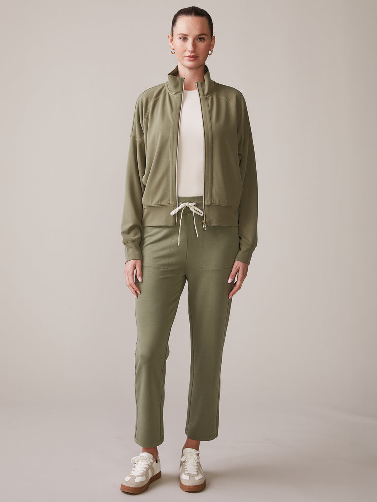 Luxe Twill Full Zip Jacket and Luxe Twill Straight Leg Pant in Deep Olive