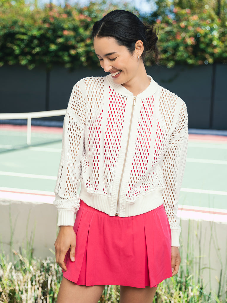 Tech Mesh Jacket and Rib Trim Box Pleat Skort