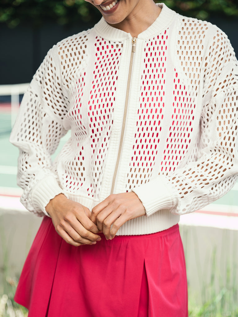 Tech Mesh Jacket and Rib Trim Box Pleat Skort