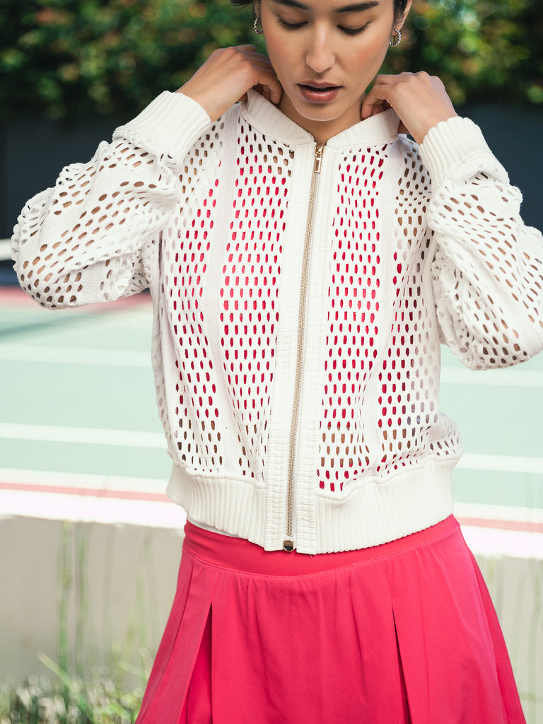 Tech Mesh Jacket and Rib Trim Box Pleat Skort