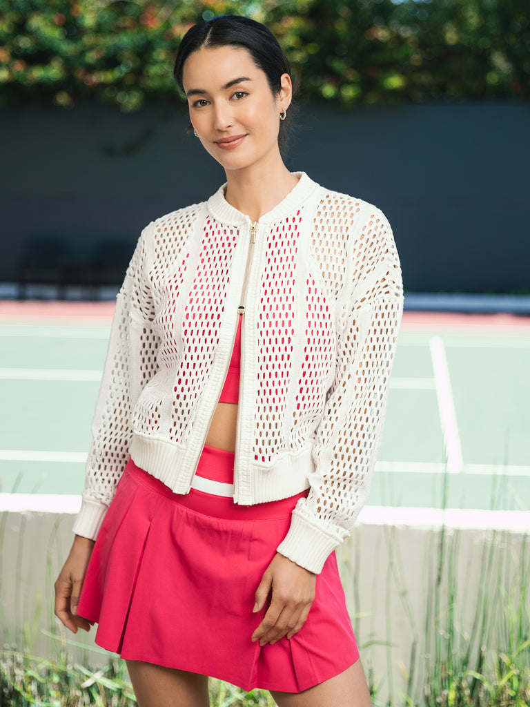 Tech Mesh Jacket and Rib Trim Box Pleat Skort