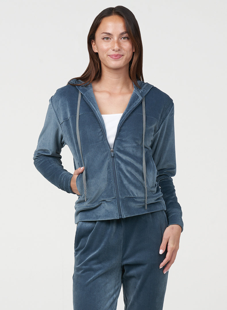 Rib Velour Zip Hoodie | Thrive Société