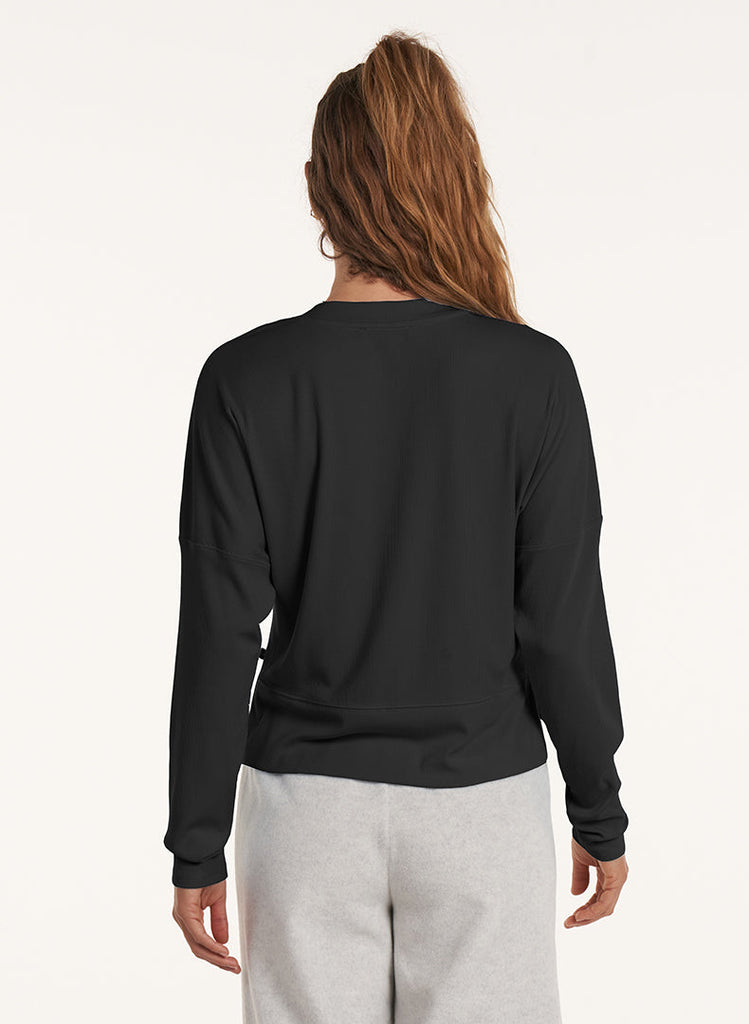 V-Neck Daily Side Slit Long Sleeve - Black