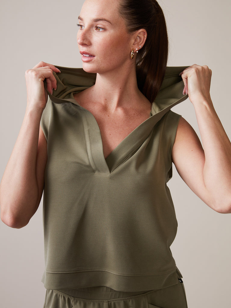 Luxe Twill Crop Hoodie in Deep Olive