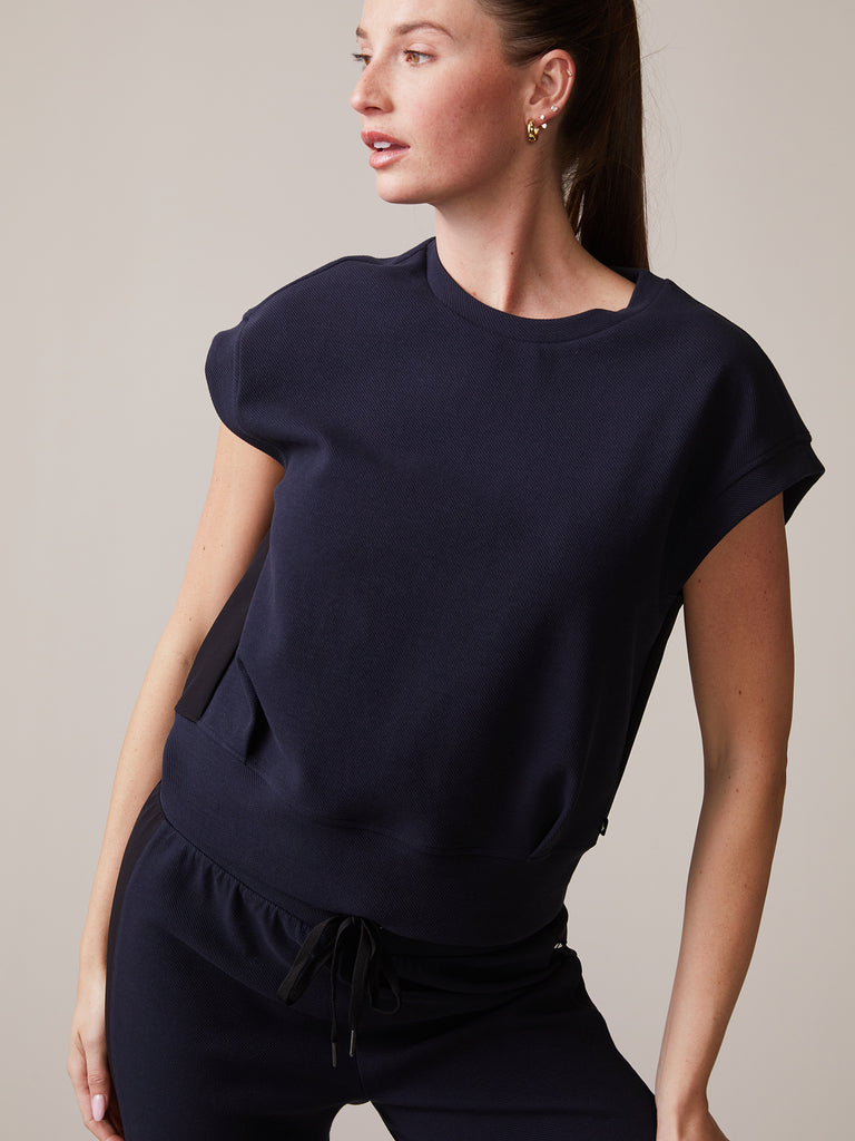 Texture Double Knit Muscle Tank in Navy