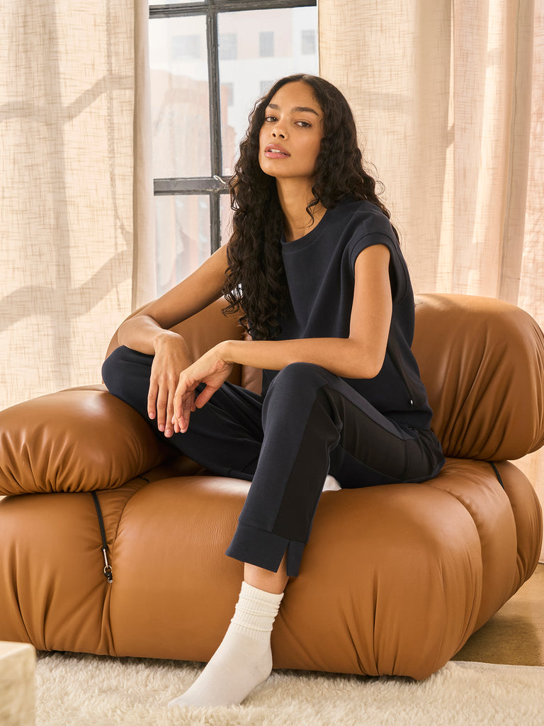 Textured Double Knit Muscle Tank and Textured Double Knit Pant in Navy