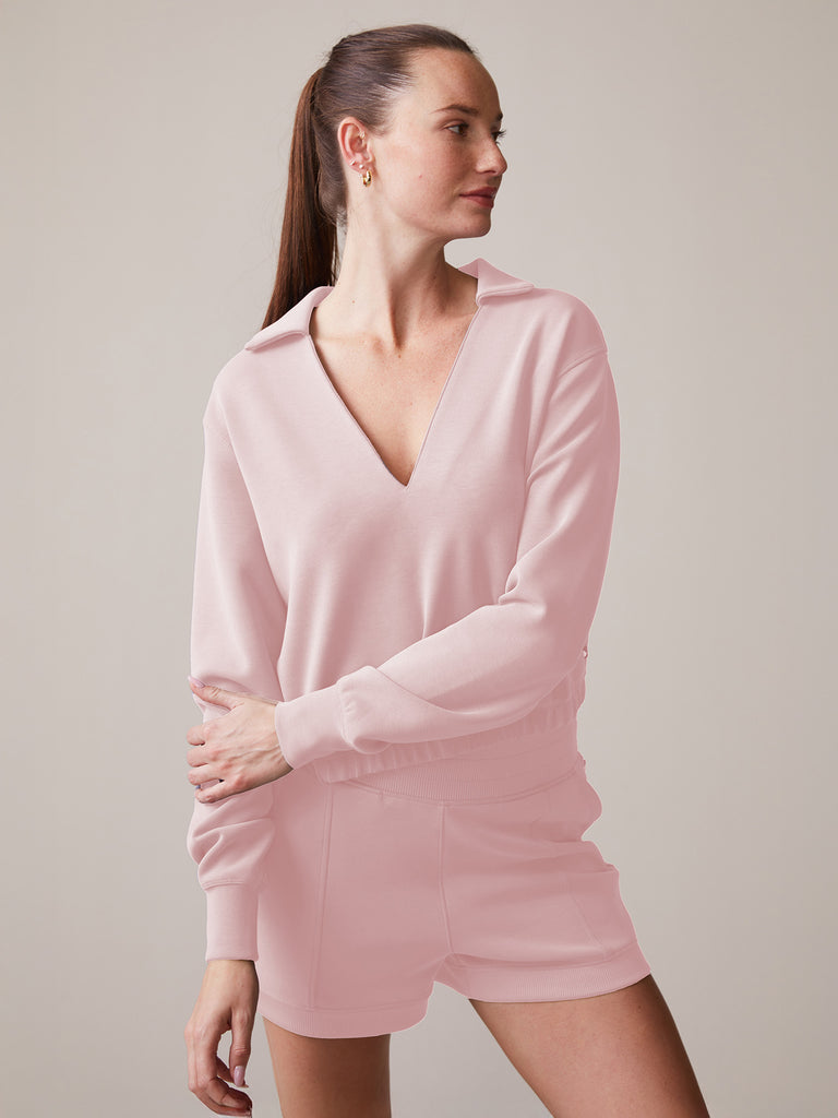 Ultraluxe Johnny Collar Bubble Top and Scuba Pintuck Short in Pink Quartz