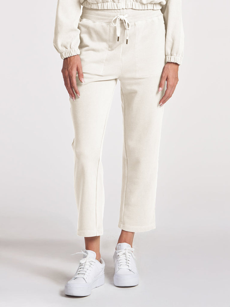Rib Inset Ankle Pant - Chalk