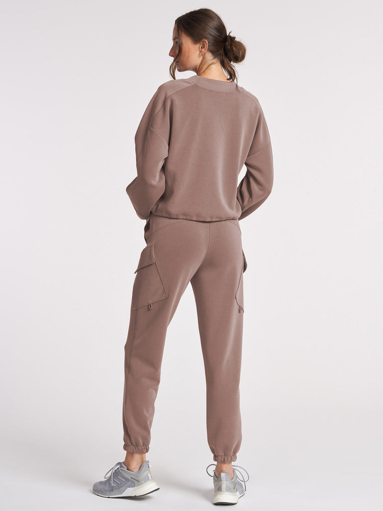 Ultraluxe V-Neck Pullover and Ultraluxe Cargo Jogger in Vintage Taupe