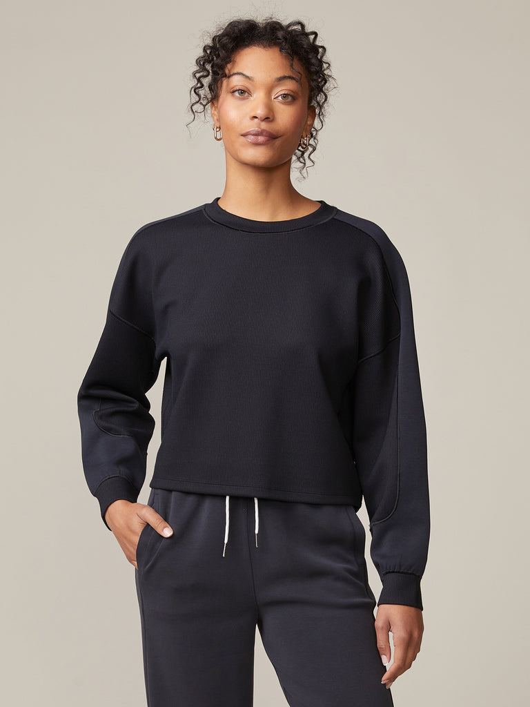 Ultraluxe Rib Mix Crew in Black