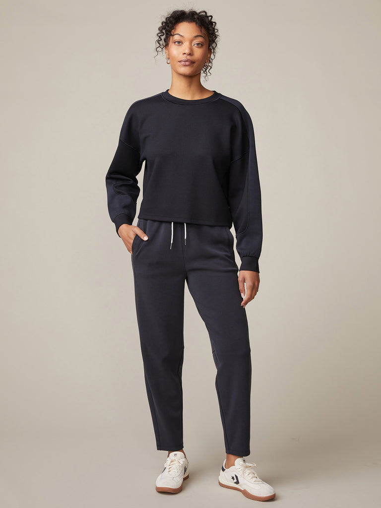 Ultraluxe Rib Mix Crew and Ultraluxe Barrel Leg Jogger in Black