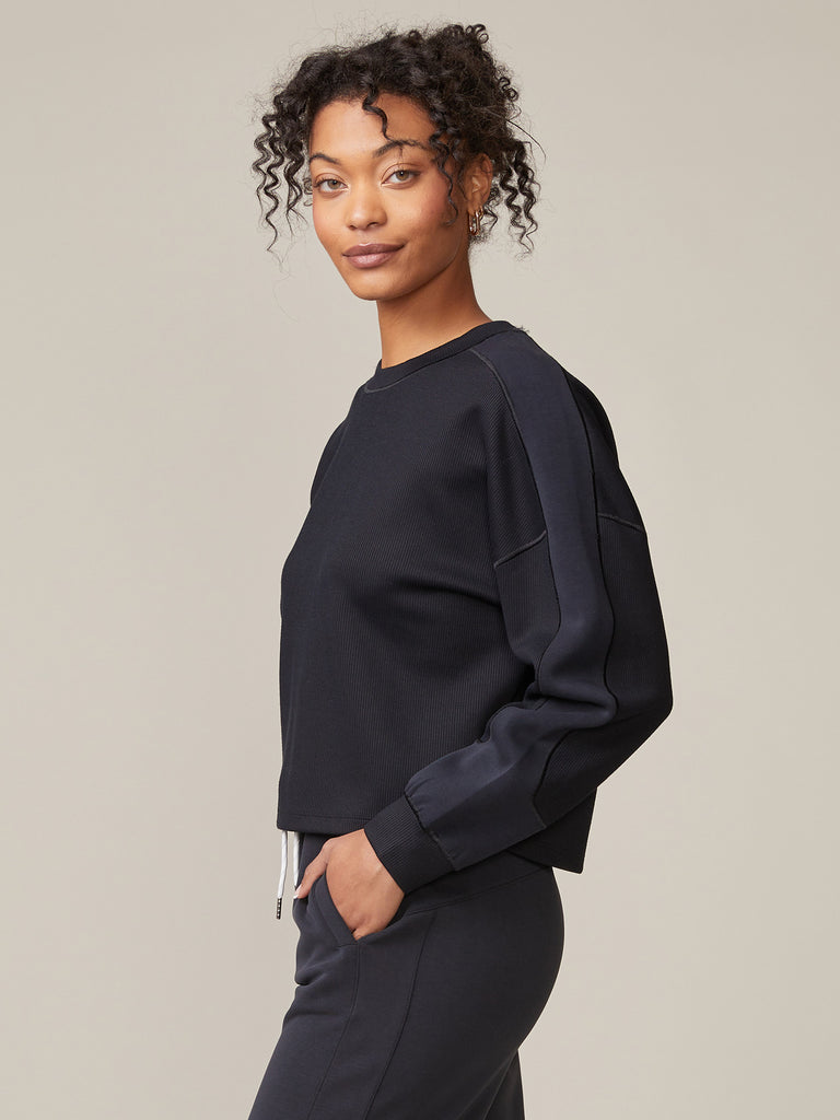 Ultraluxe Rib Mix Crew in Black
