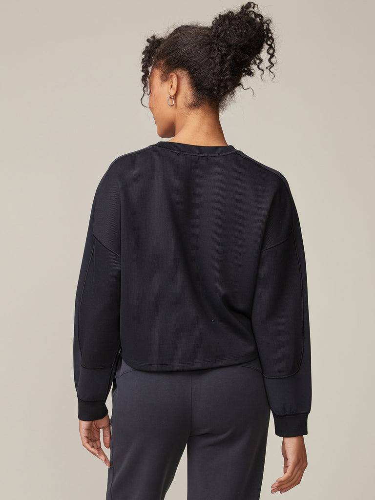 Ultraluxe Rib Mix Crew in Black