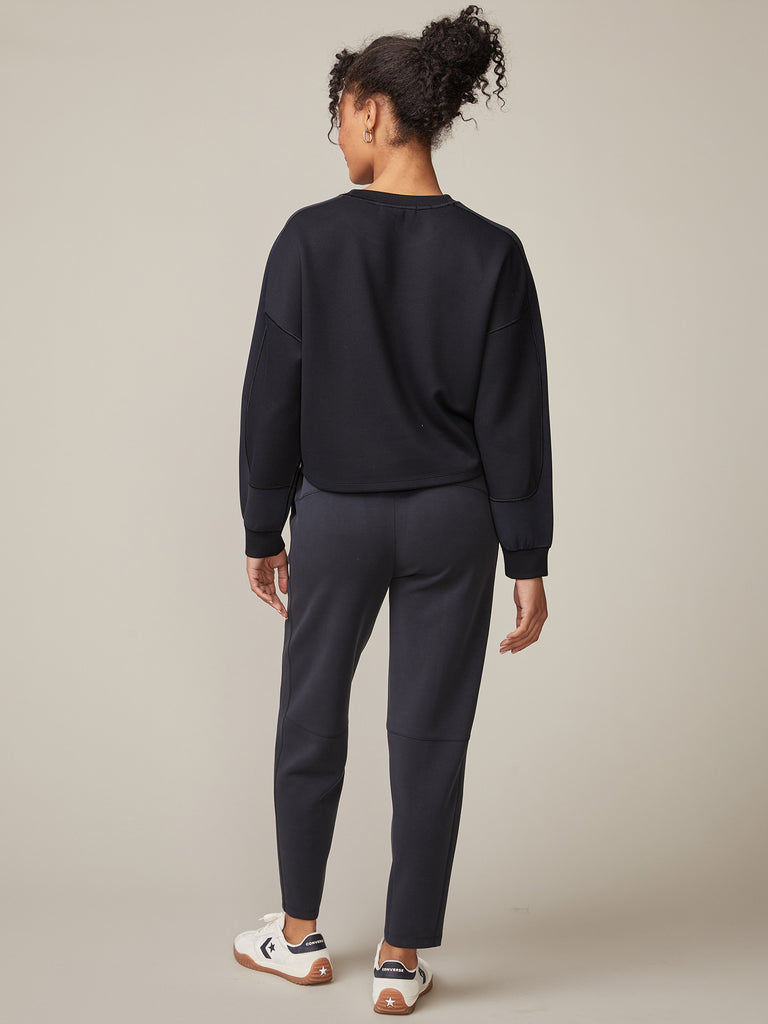 Ultraluxe Rib Mix Crew and Ultraluxe Barrel Leg Jogger in Black