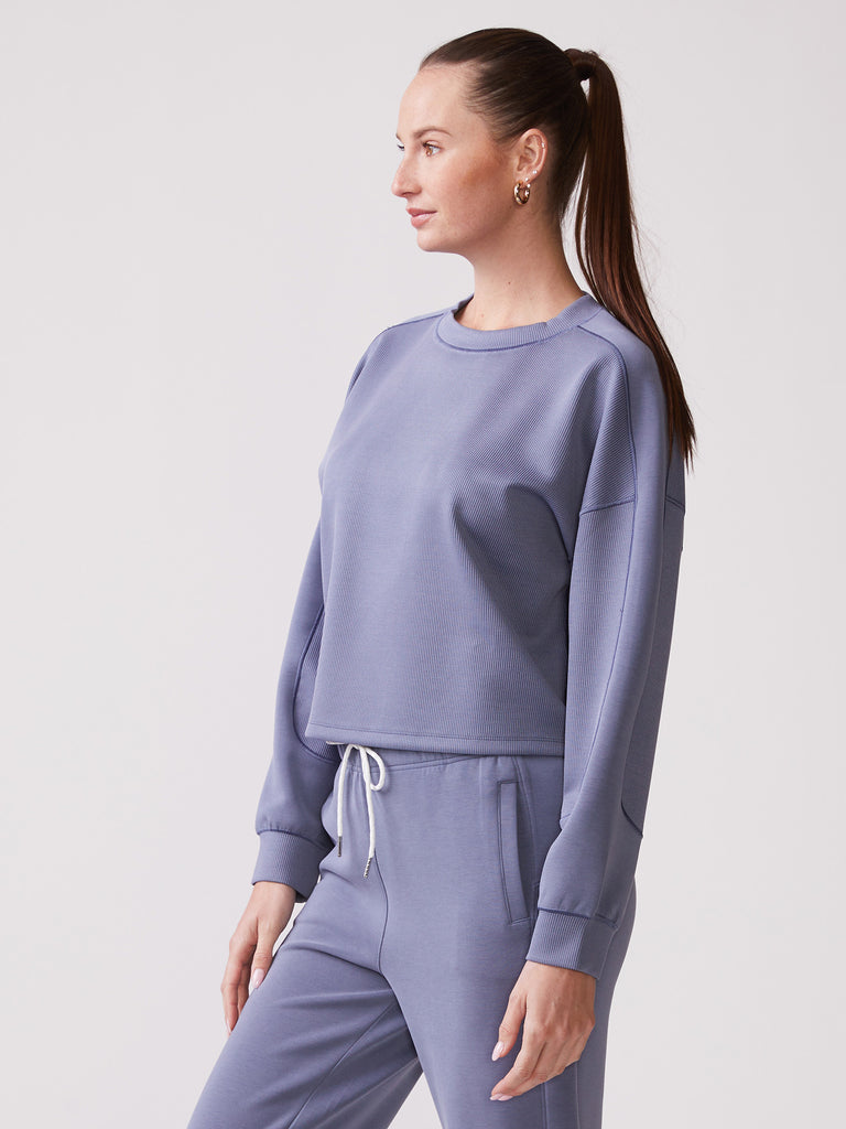 Ultraluxe Rib Mix Crew in Indigo