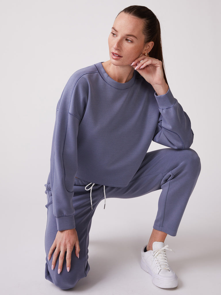 Ultraluxe Rib Mix Crew and Ultraluxe Barrel Leg Jogger in Indigo