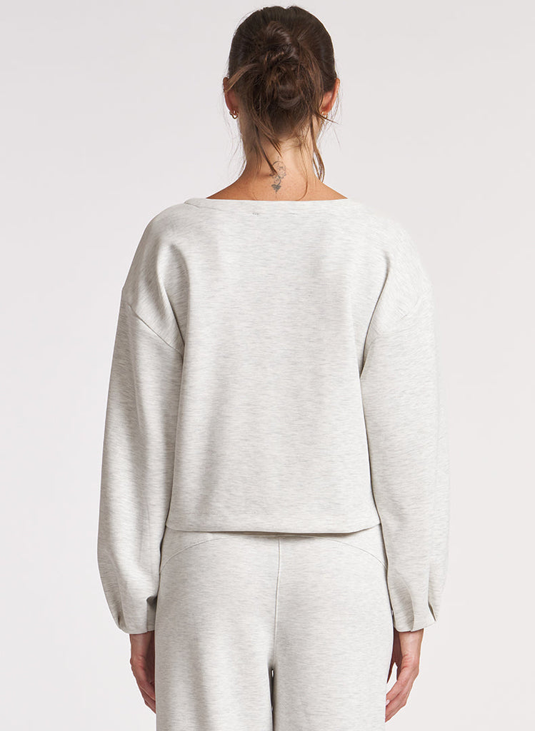 Ultraluxe Pleat Cuff Pullover - Heather White