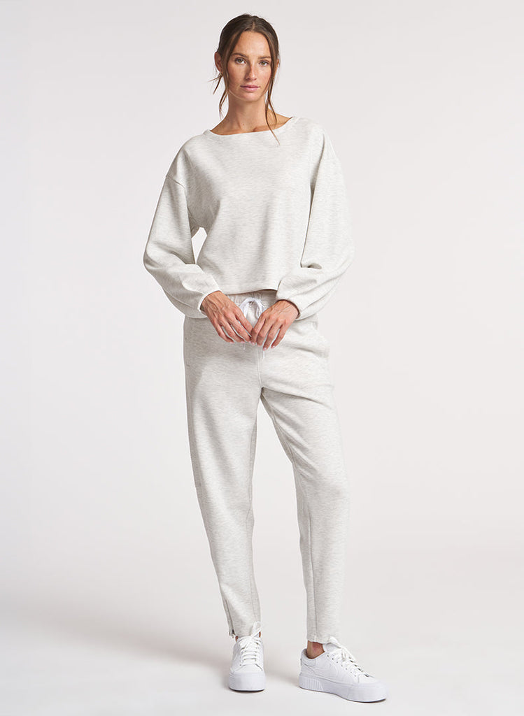 Ultraluxe Pleat Cuff Pullover - Heather White