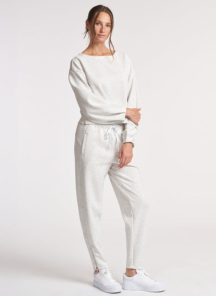 Ultraluxe Pleat Cuff Pullover - Heather White