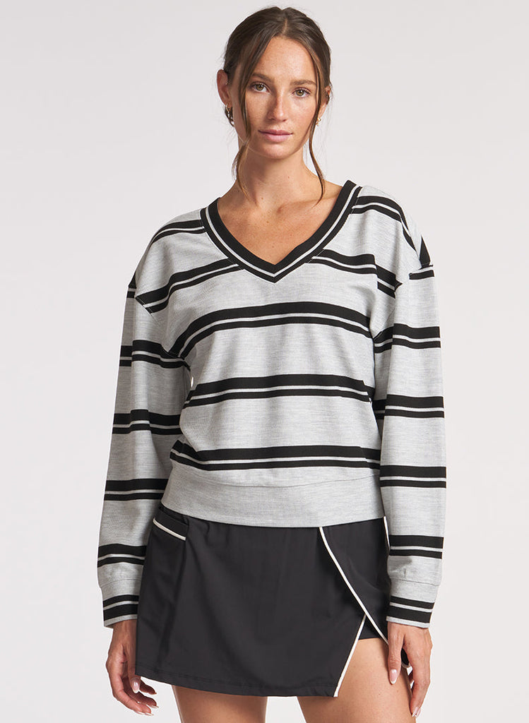 Stripe Waffle Pullover - Ht Grey/Black