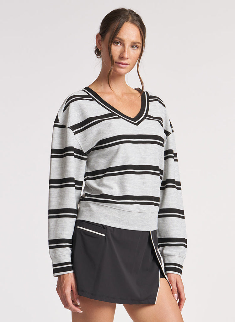 Stripe Waffle Pullover - Ht Grey/Black