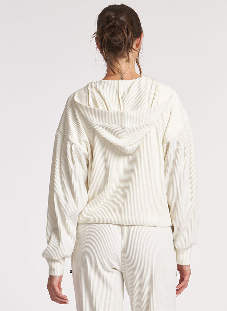 Brushed Rib Pleat Sleeve Hoodie - Frost