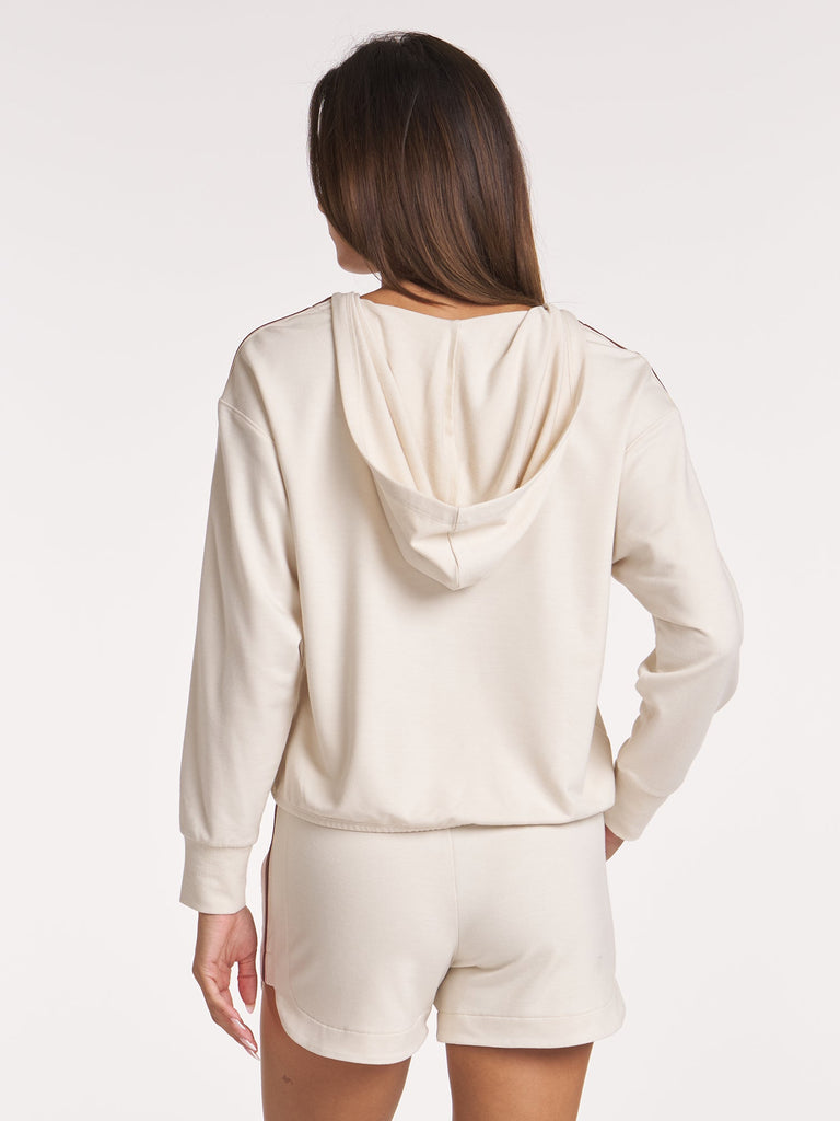 Comforted Zip Zag Trim Hoodie - Heather Chalk