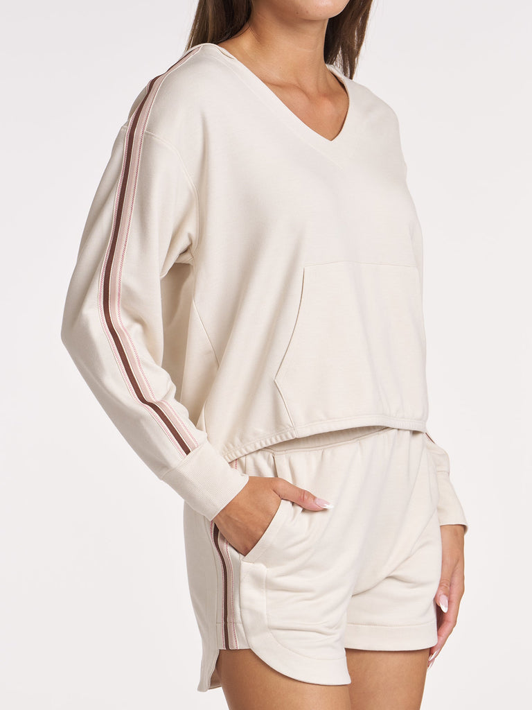 Comforted Zip Zag Trim Hoodie - Heather Chalk