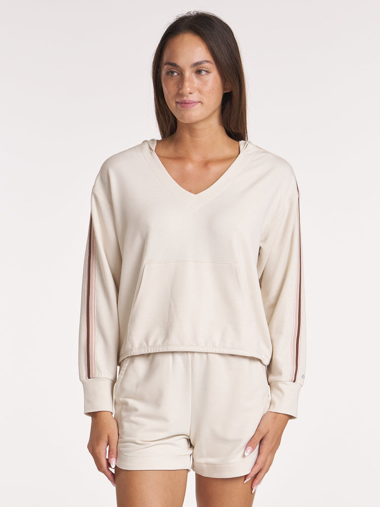 Comforted Zip Zag Trim Hoodie - Heather Chalk