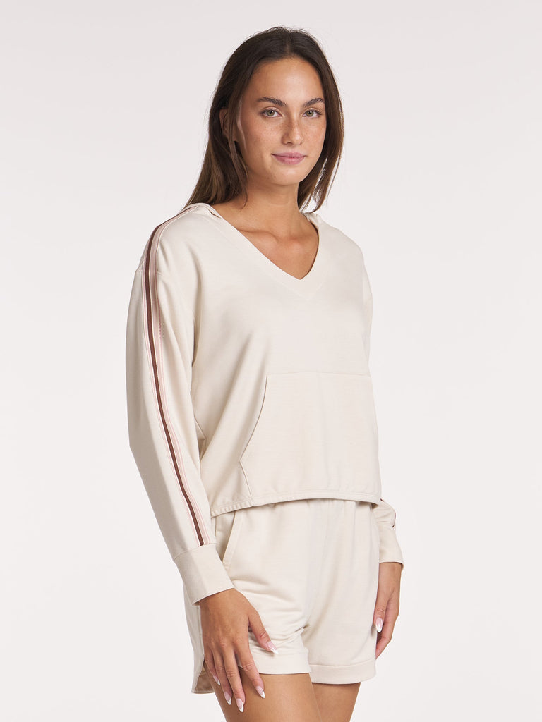 Comforted Zip Zag Trim Hoodie - Heather Chalk