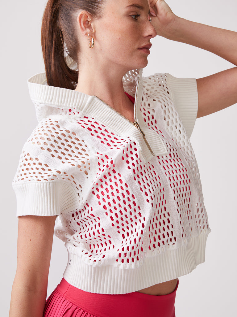 Tech Mesh Half Zip Pullover in White