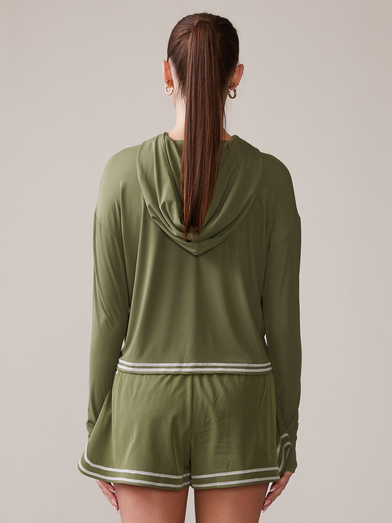 Novelty Stitch UPF Hoodie in Deep Olive