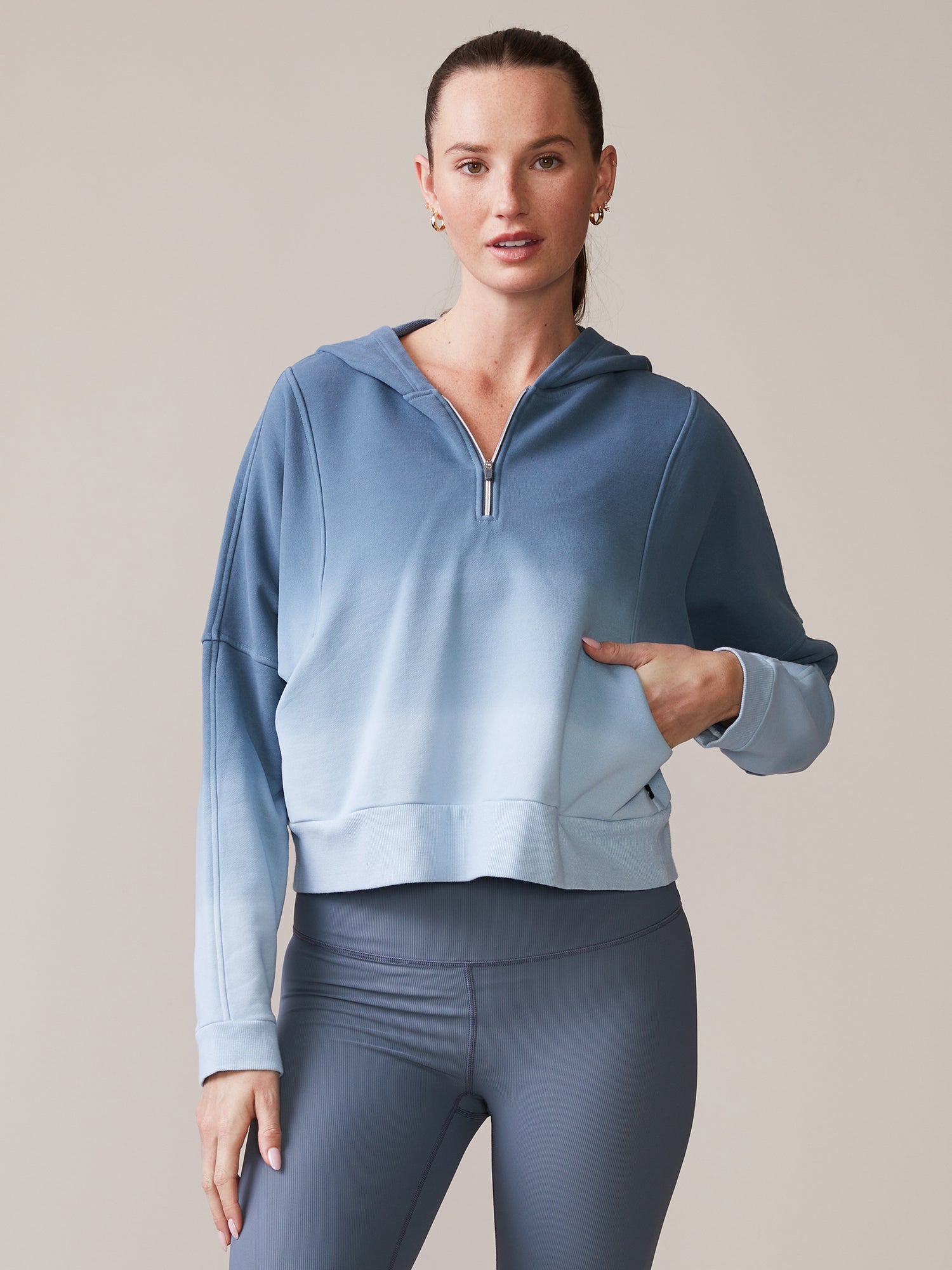 Sueded Cotton Half Zip Hoodie | Thrive Société