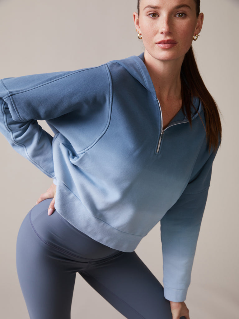 Sueded Cotton Half Zip Hoodie