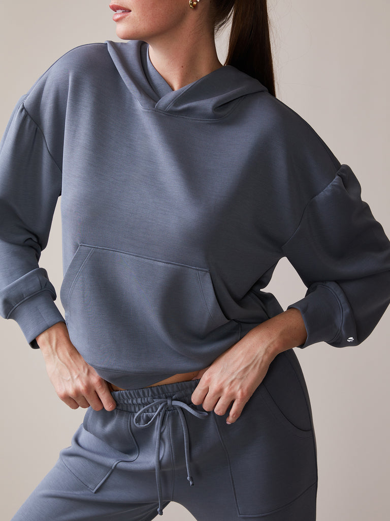 Luxe Shirred Sleeve Hoodie and Patch Pocket Lounge Jogger