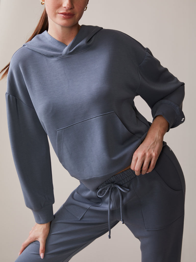 Luxe Shirred Sleeve Hoodie and Patch Pocket Lounge Jogger