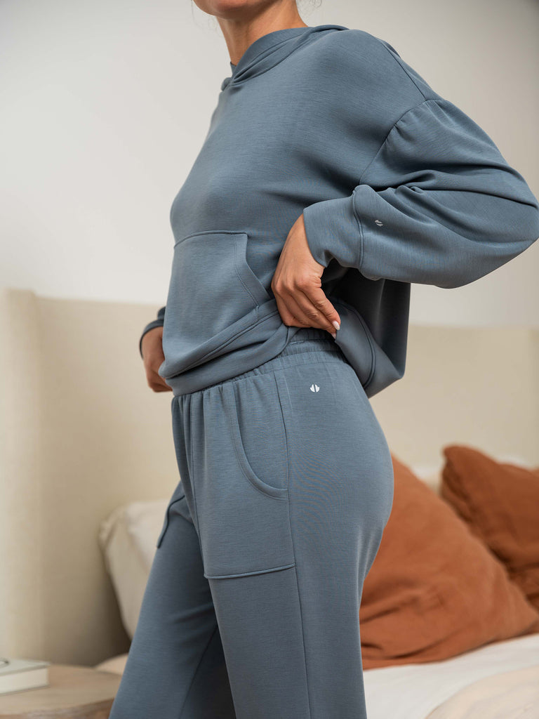 Luxe Shirred Sleeve Hoodie and Patch Pocket Lounge Jogger