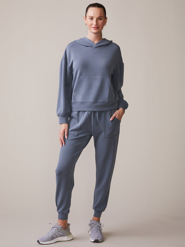 Luxe Shirred Sleeve Hoodie and Patch Pocket Lounge Jogger