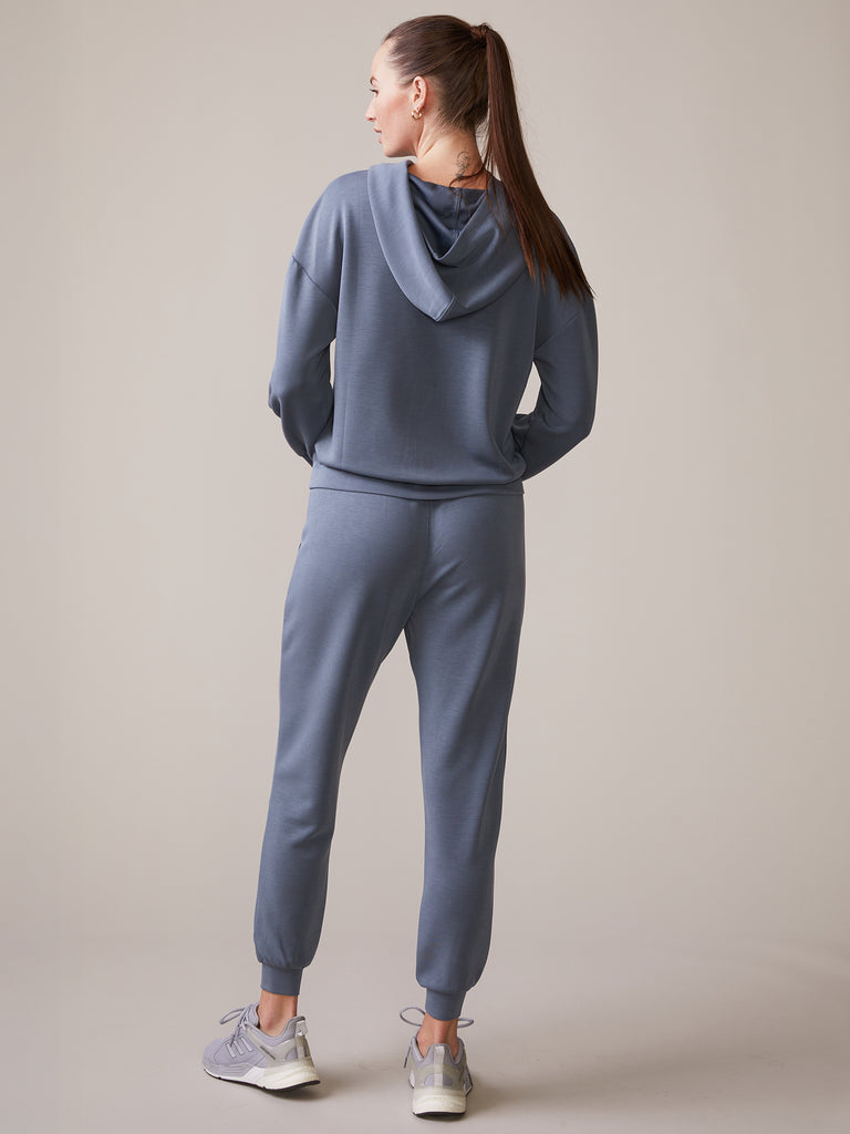 Luxe Shirred Sleeve Hoodie and Patch Pocket Lounge Jogger