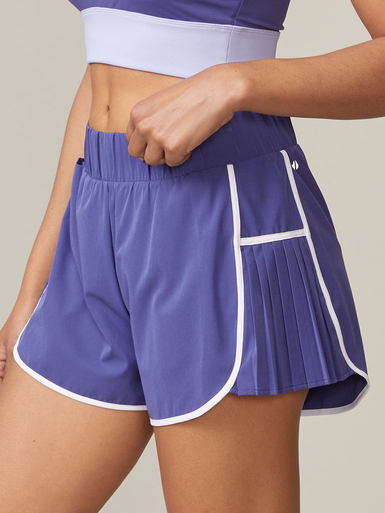Pleated Side Run Short in Retro Blue